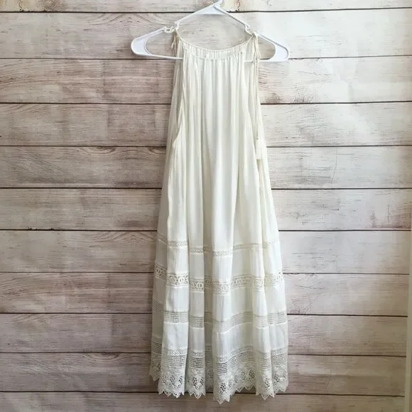 ALICE + OLIVIA DANNA DRESS WITH TIE SHOULDERS AND COTTON CROCHET DETAILS - Picture 1 of 8